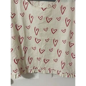 Cynthia Rowley Top Womens Size Medium White Red Hearts Linen 3/4 Sleeve Casual